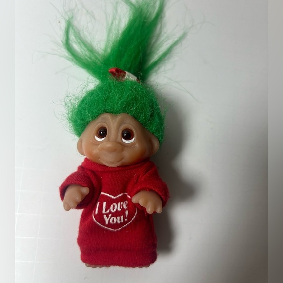 Thomas Dam Other - Vintage DAM “I love you” mini Troll Doll with Green Hair and Red Outfit